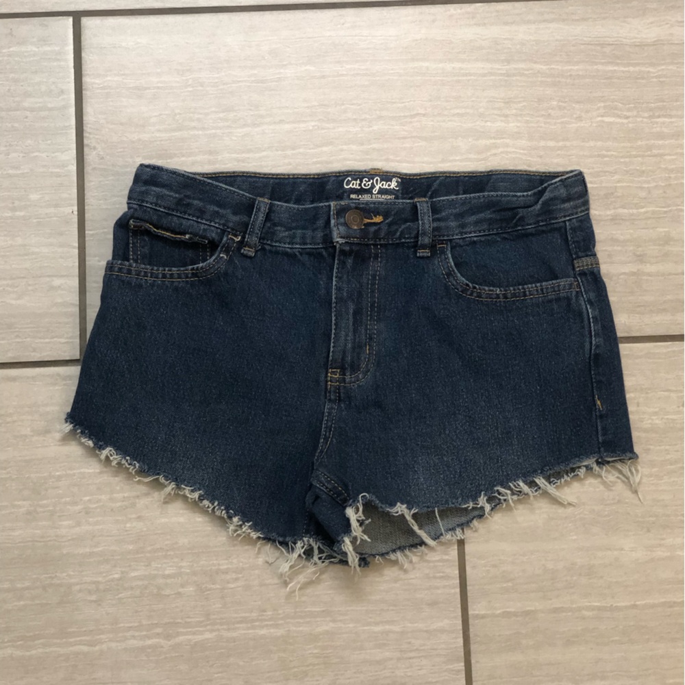 Kids Cat & Jack Dark Blue Frayed Hem Denim Shorts size 16